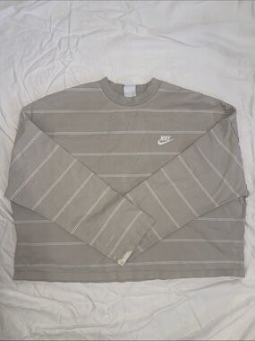Nike Woman’s Taupe Stripe Crewneck Sweater